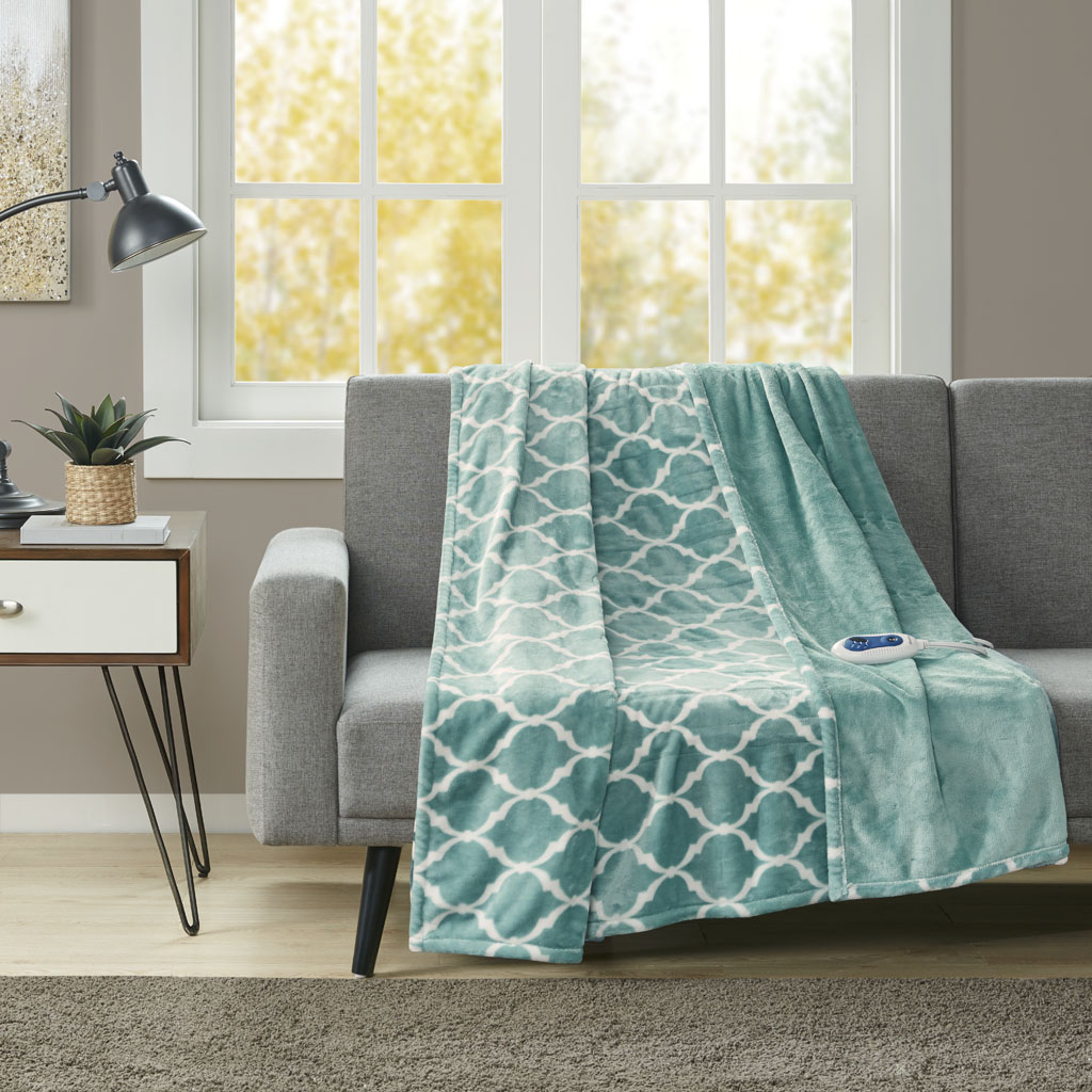 Aqua-looking Beautyrest Heated Ogee BR54-0539 throw with one wired controller
