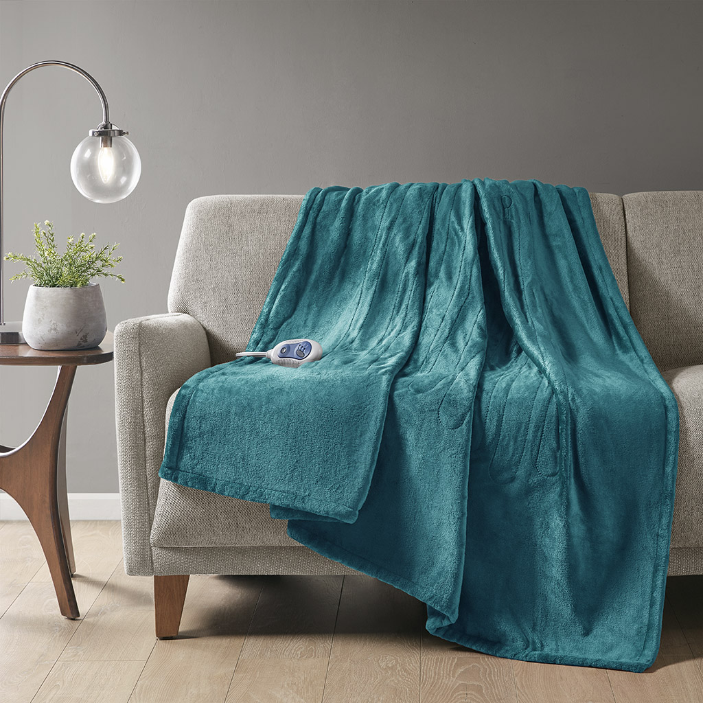Teal-looking Beautyrest BR54-1924 plush heated throw and one wired controller