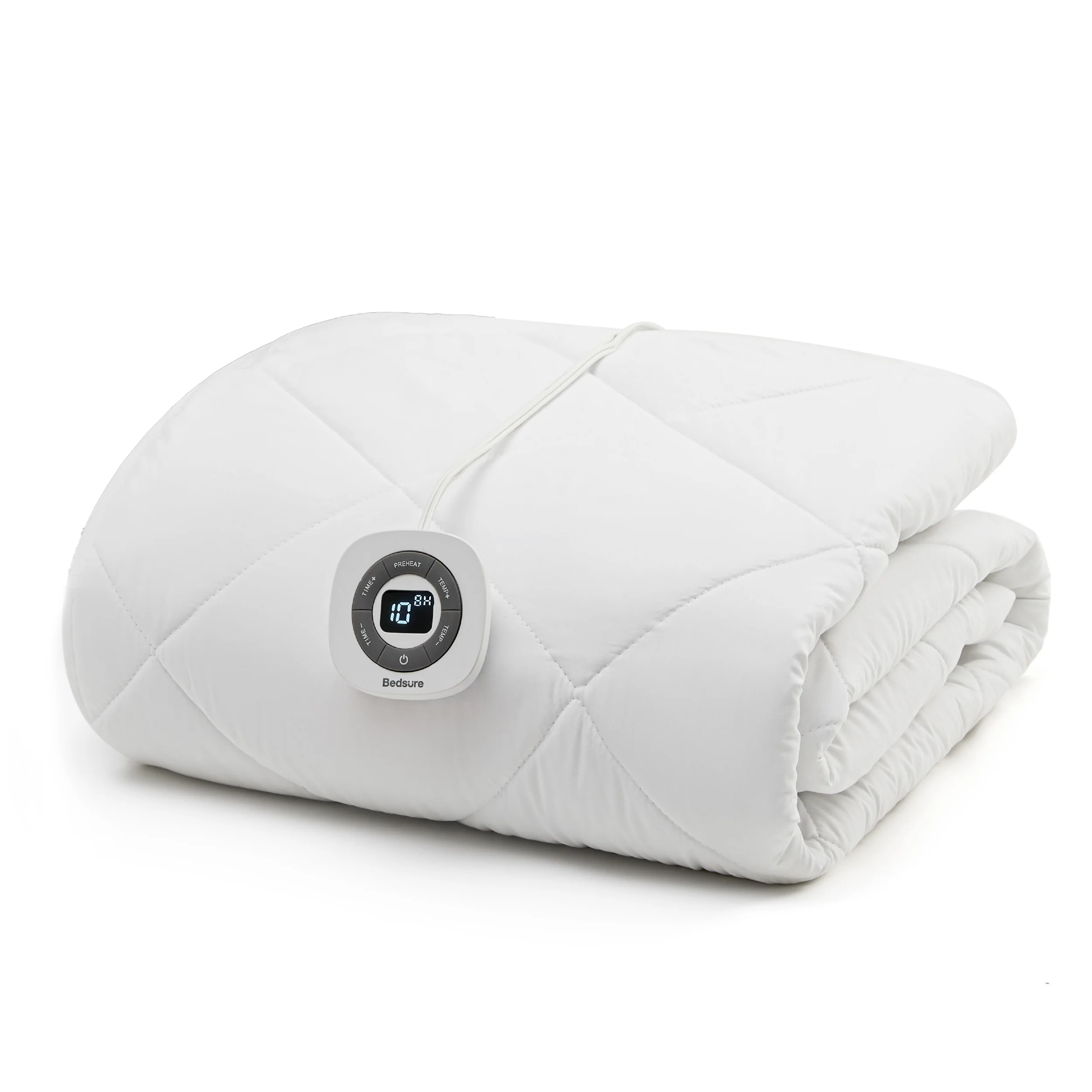 Bedsure Brushed Polyester Microfiber Heated Mattress Pad in White, Twin version with digital control