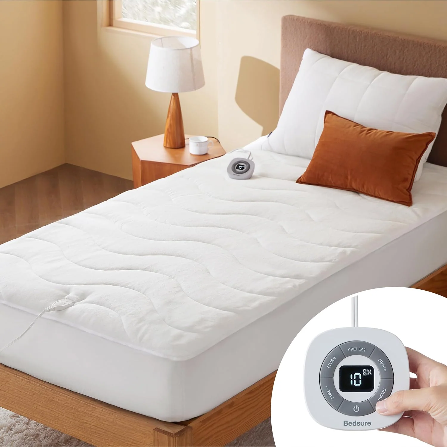 Coral Fleece Heated Mattress Pad, White Twin variant with controller