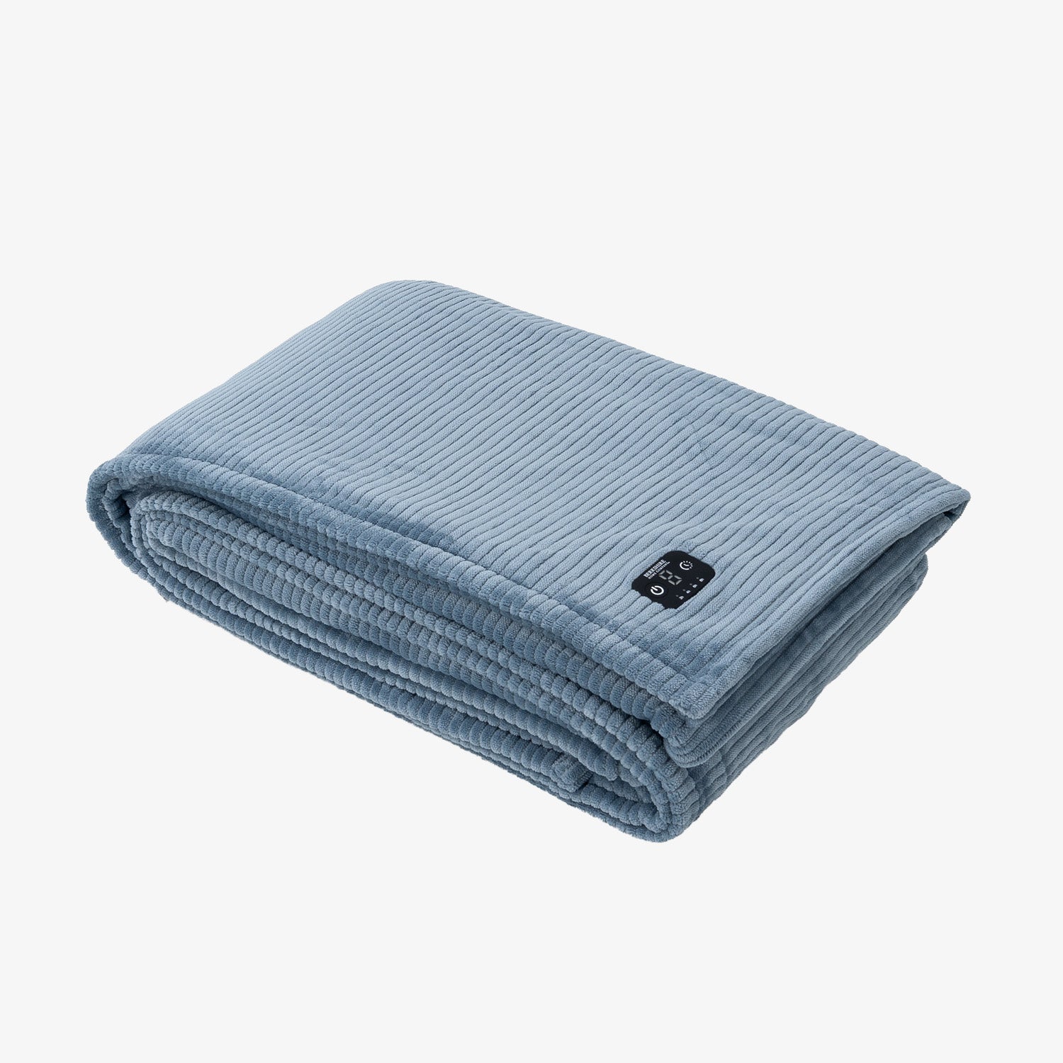 Arona blue E0817 heated VelvetLoft blanket folded on a white background