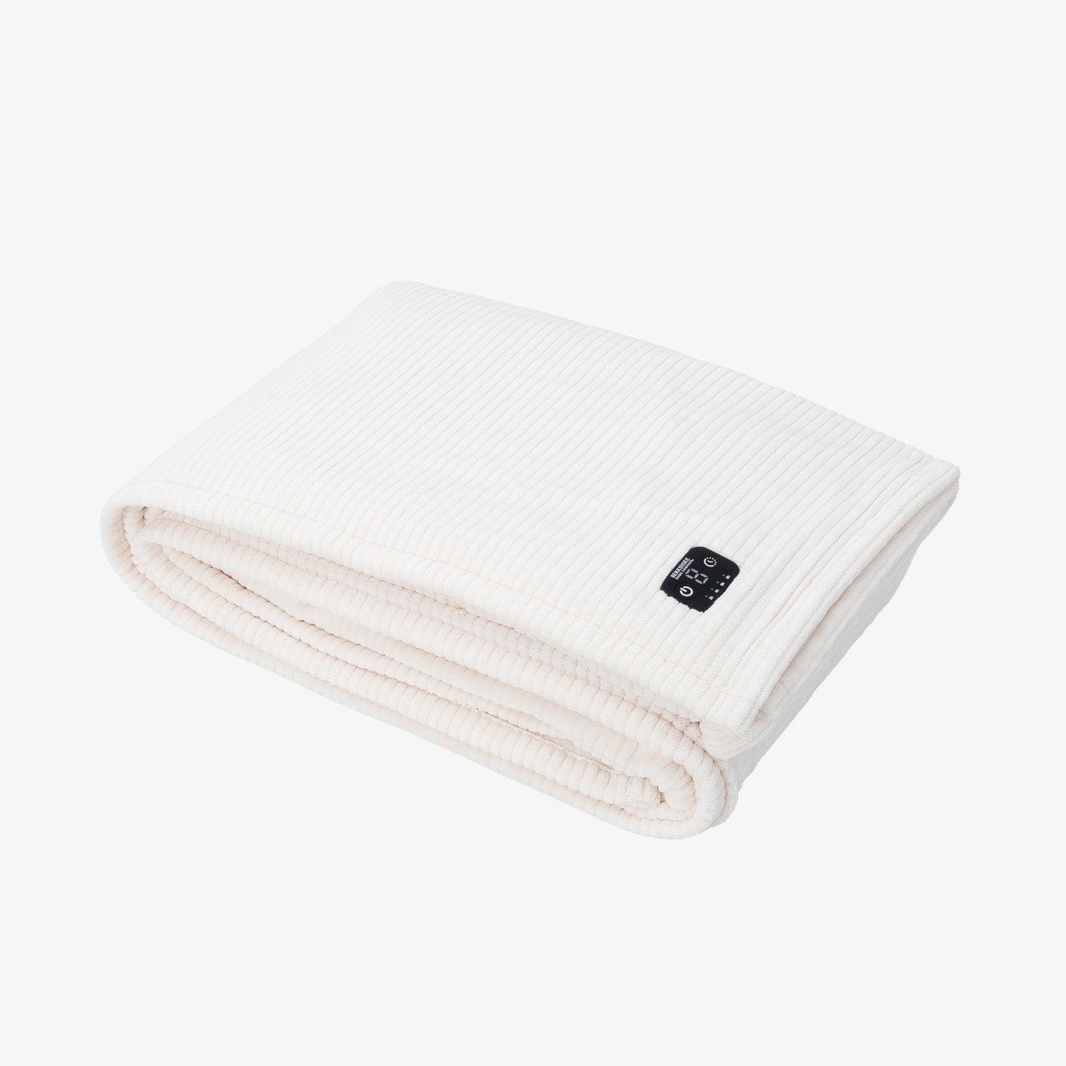 E0817 Cream Berkshire E0817 heated VelvetLoft blanket folded to show its ribbed surface and integrated control
