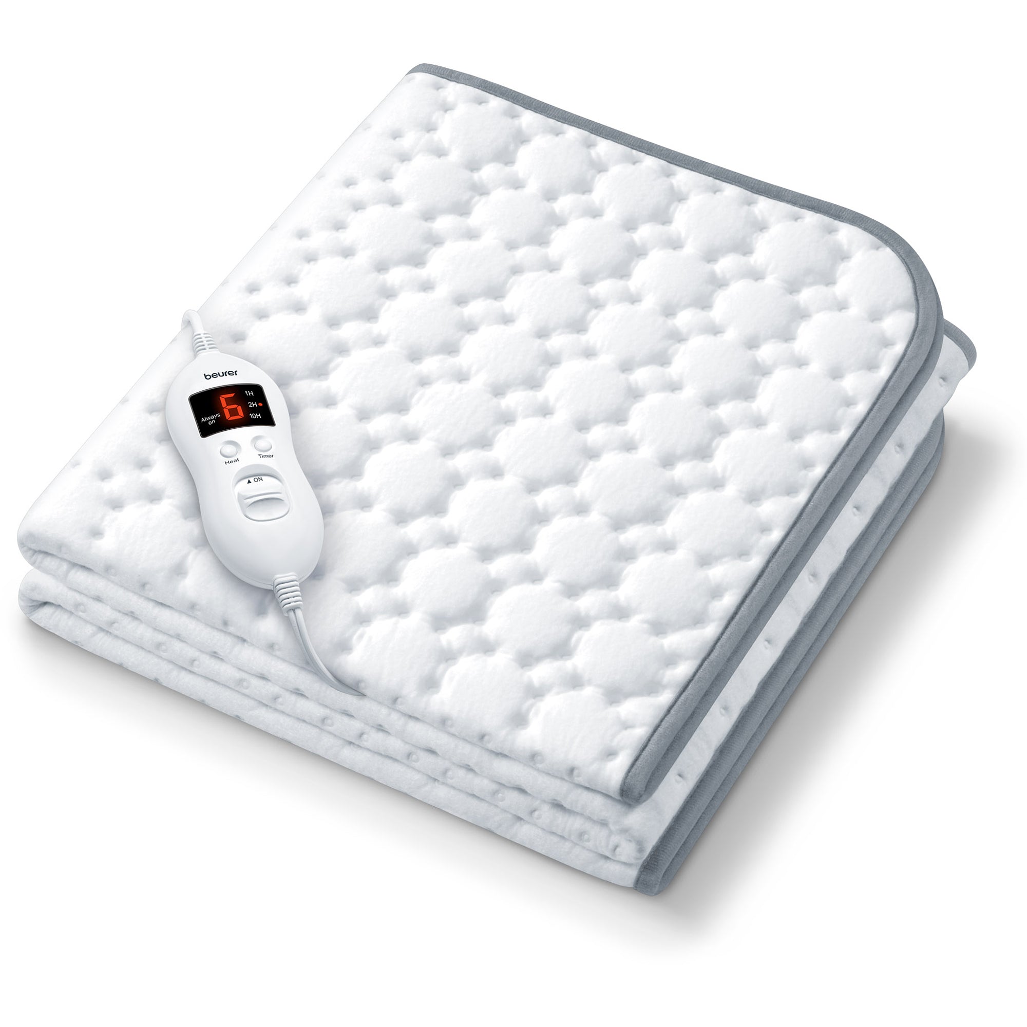 Beurer UWB55 narrow quilted personal underblanket folded with its single controller