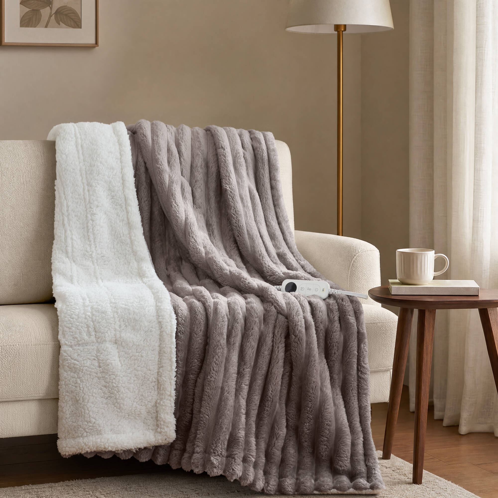Official Serta item image associated with Grey heated Cord Plush Throw ST54-4785