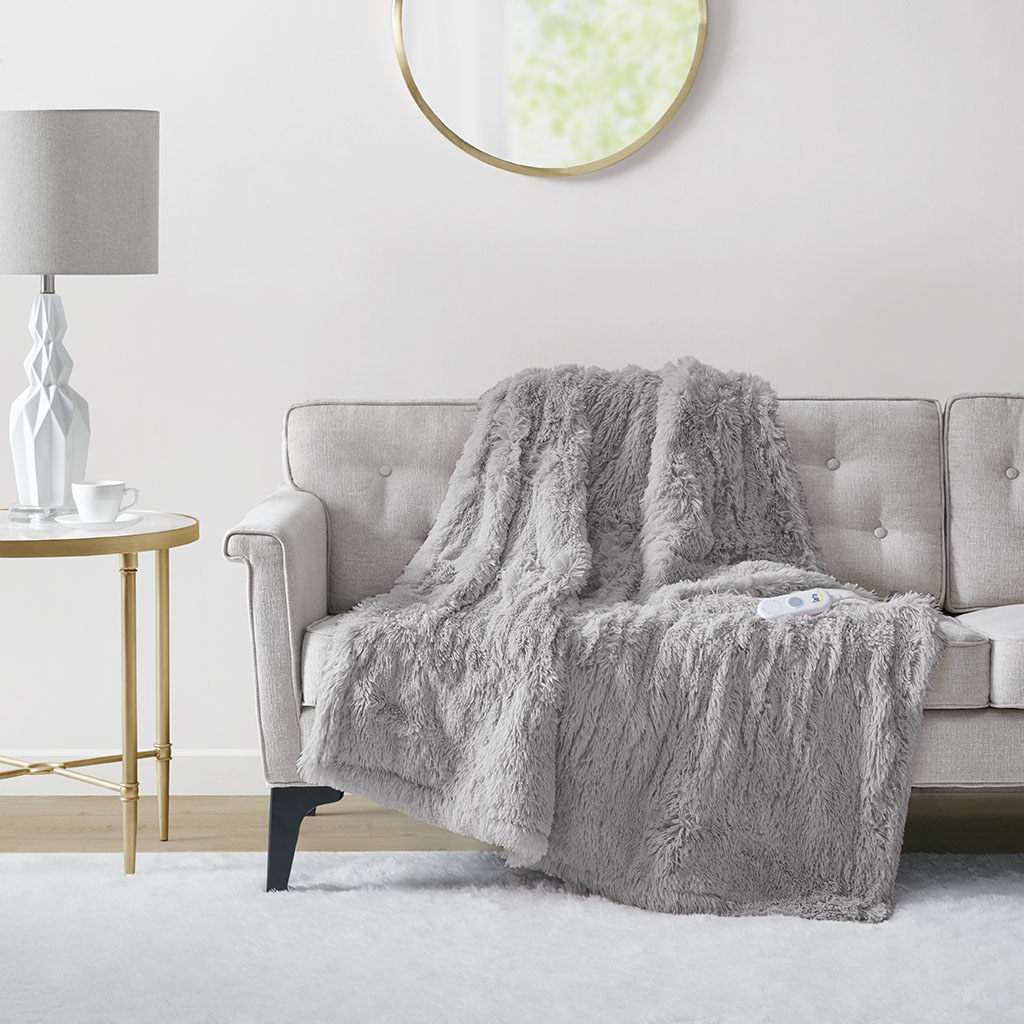 Official Serta Malea ST54-0150 Grey throw, visibly shaggy and shown with one controller