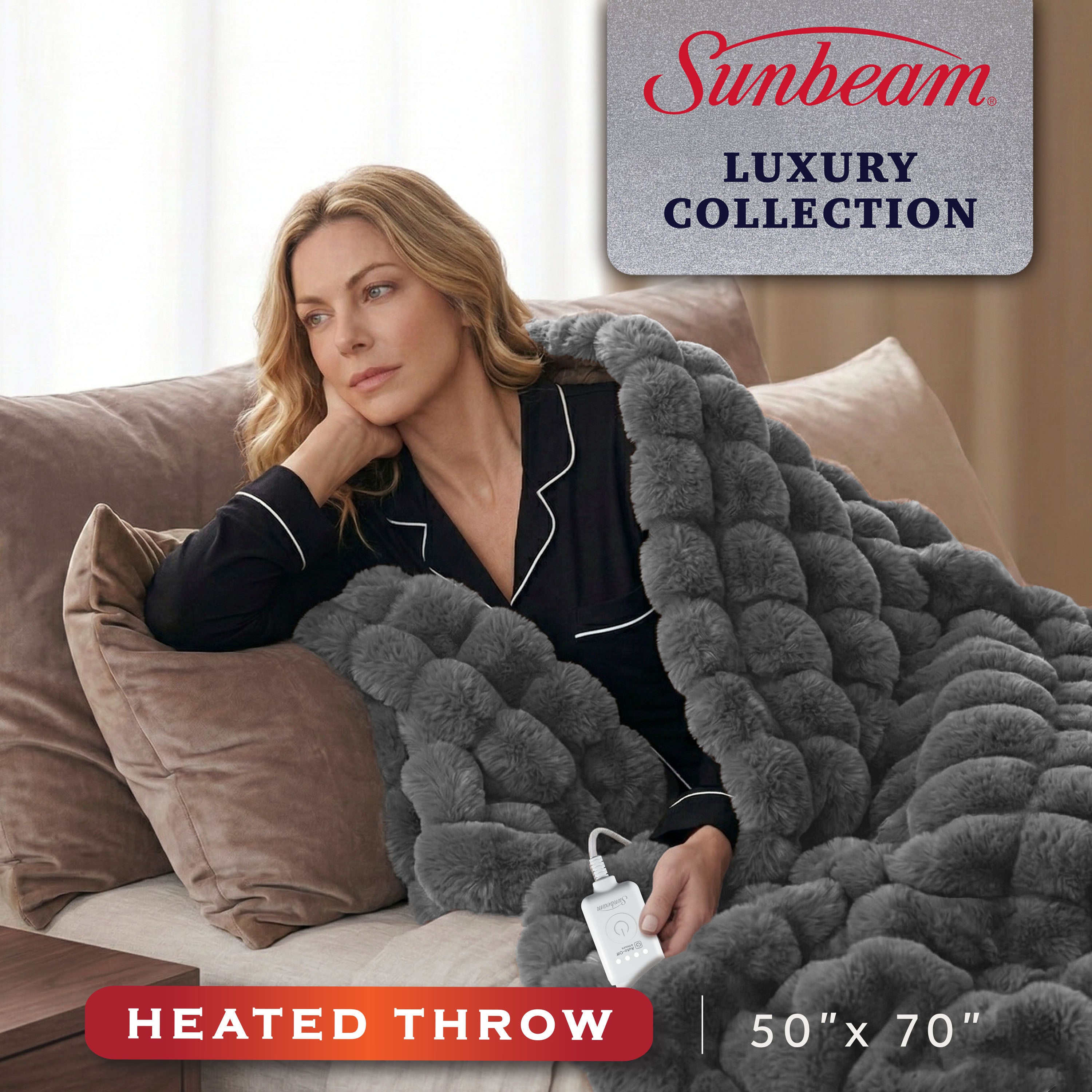 Sunbeam page-linked image for bubble faux-fur SKU 14458, with a 50 × 70-inch artwork overlay