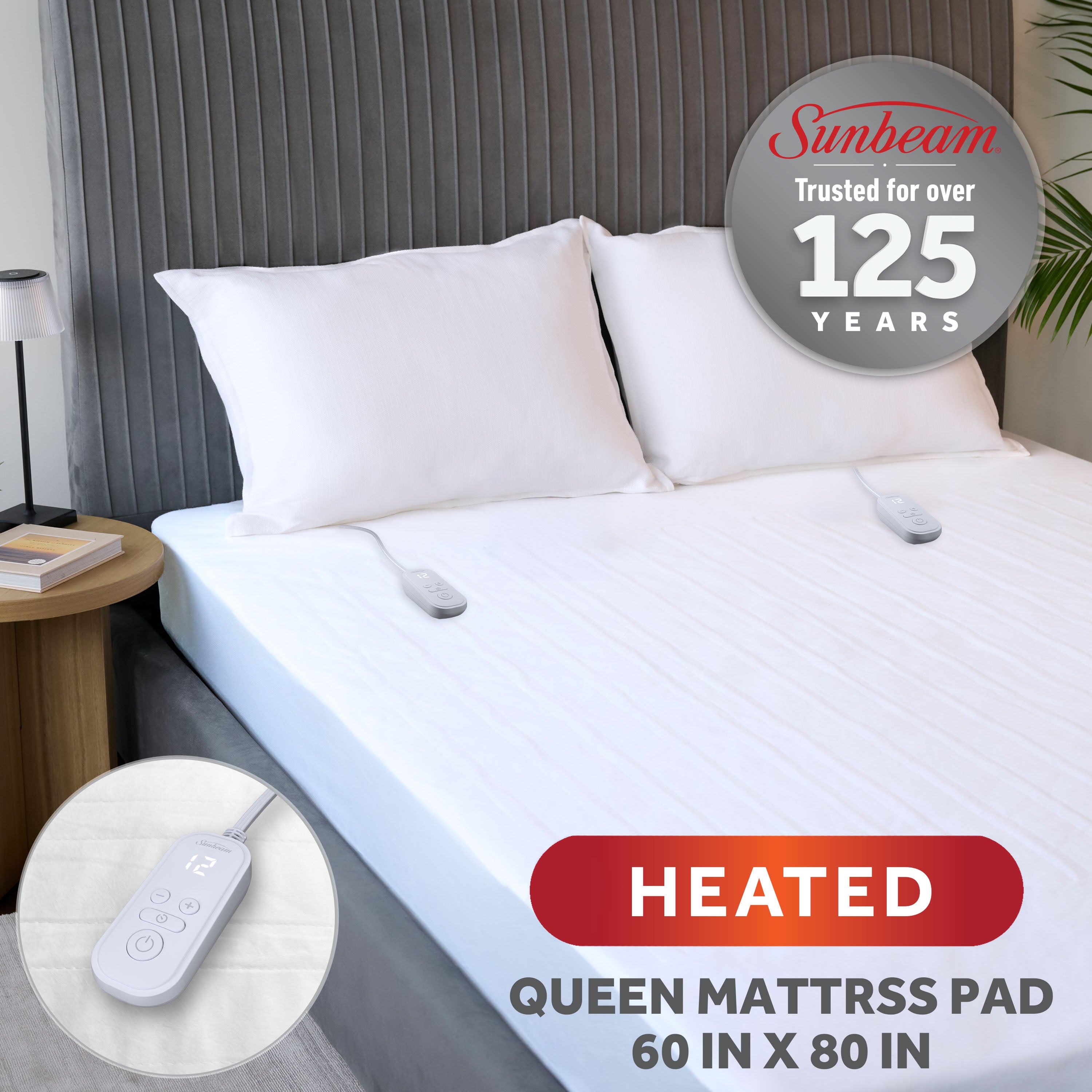 Sunbeam model 32810140 Queen 60 × 80 in heated mattress pad with two controls