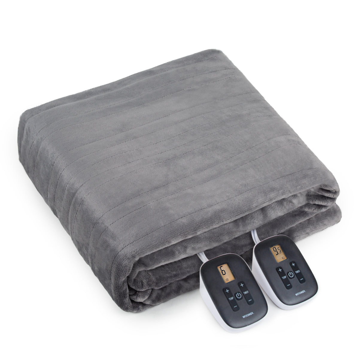 Folded Gray WOOMER blanket with two handsets visible in the King listing image.